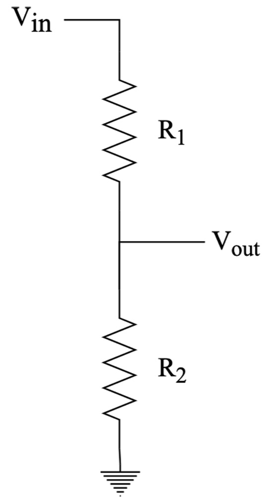A voltage divider circuit with Vin, R1, R2, and Vout