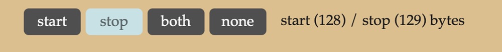 The stop byte option selected in the serial communication Max patch